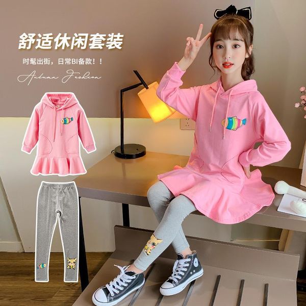 

girls autumn clothing 2020 new style girl cartoon fish printed fashion hooded set a generation of fat, White