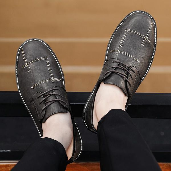 

men's dress leather shoes lace-up wedding party shoes mens business office oxfords flats plus size fashion loafers, Black