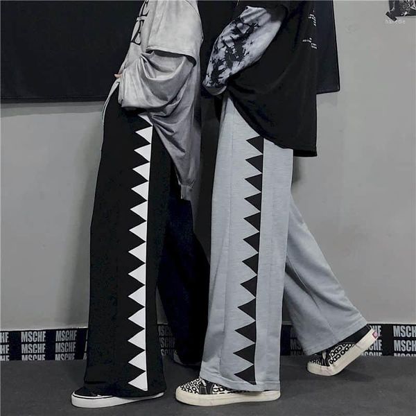 

pants women men 2020 korean ins black pants personality straight trousers loose wide-leg sports casual for men and women1, Black;white