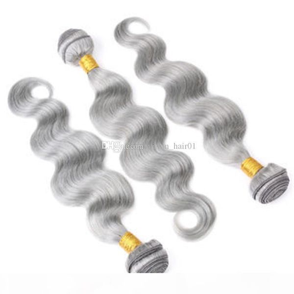 

sliver grey bundles body wave malaysian virgin human hair weaves 8a grade body wave human hair extensions 3pcs lot double wefts, Black;brown