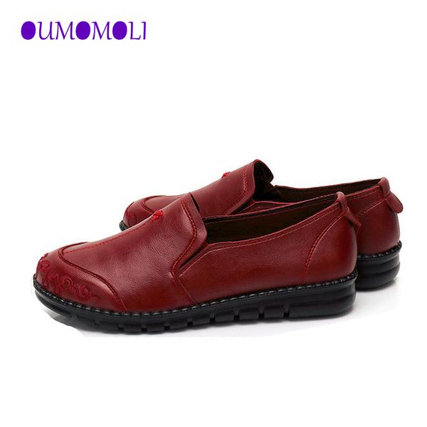 

2020 new women flat leather casual red black brown wedge with soft bottom slip on heart comfortable mom work shoes q024, Red;white