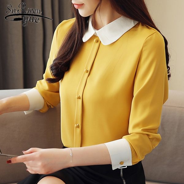 

mujer de moda womens and blouses blusas chiffon blouse button solid turn-down collar plus size shirts female 1987 50 y200828, White