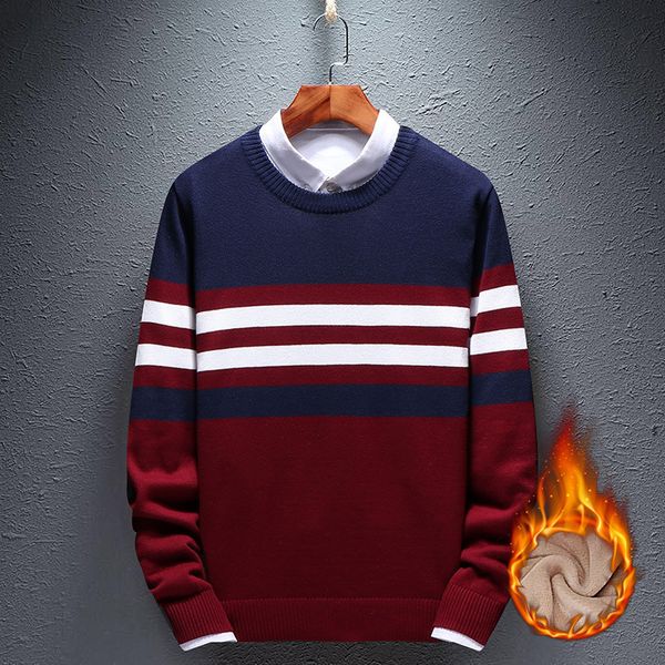 

2021 new winter men's warm sweaters cotton male knitwear slim soft fleece pullover men brand casual velvet thickening sweater pdr1, White;black