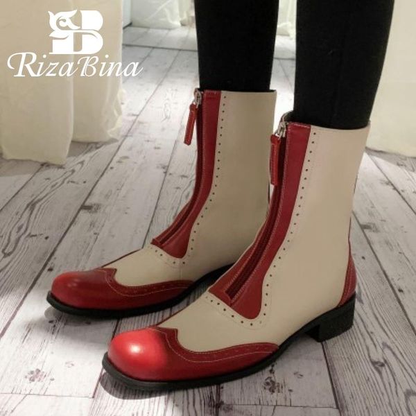 

boots rizabina women half short real leather mid calf r winter fashion cool shoes footwear size 33-40, Black