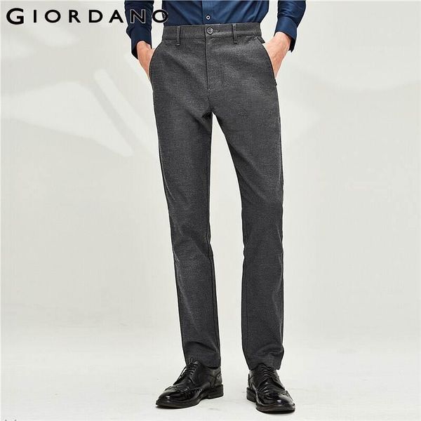 

men's pants giordano men thick sanded mid-rise toursers silm fit straight zip pockets soild casual calca masculina 01110088, Black