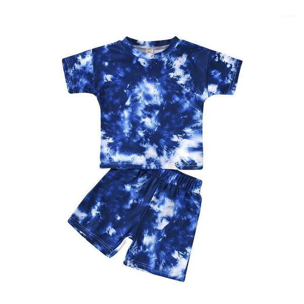 

clothing sets fashion kids summer boys girls set casual tie dye t-shirt + shorts children sports suit1, White