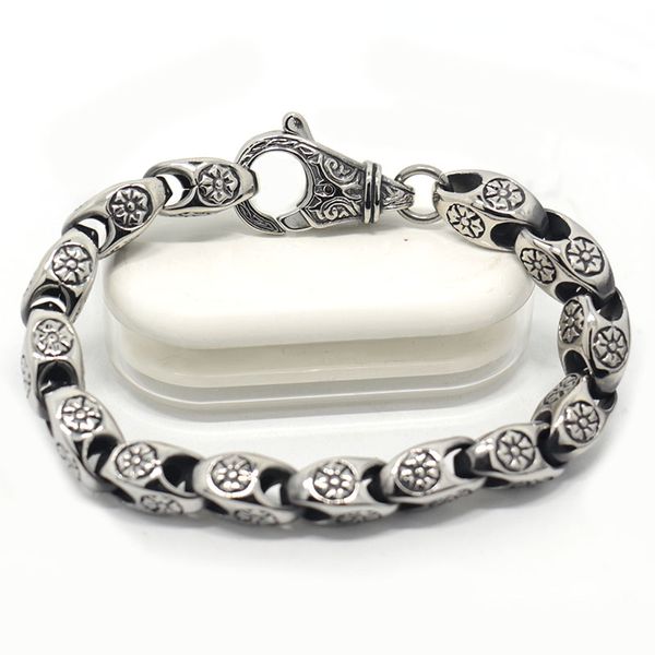 Neues trendiges Edelstahl-Armband für Herren, 21,5 cm, kubanische Blumen-Fahrradkette, bestes Geschenk für Damen und Herren