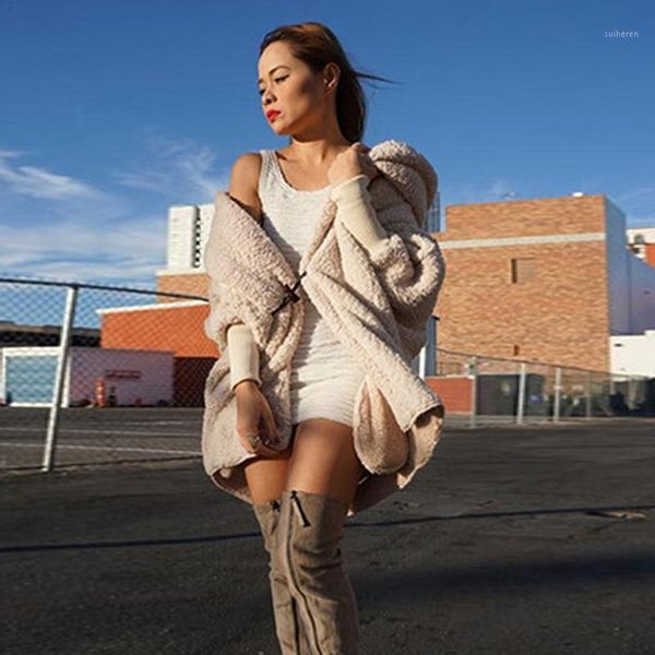 

2020 new imitation cashmere coat autumn and winter women fashion hooded loose horn buckle keep warm ladies, Black