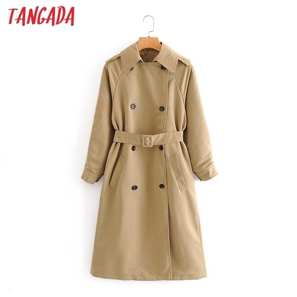 

tangada women elegant oversized long trench coat with belt autumn winter office ladies work wear outwear windbreak qn9 201211, Tan;black