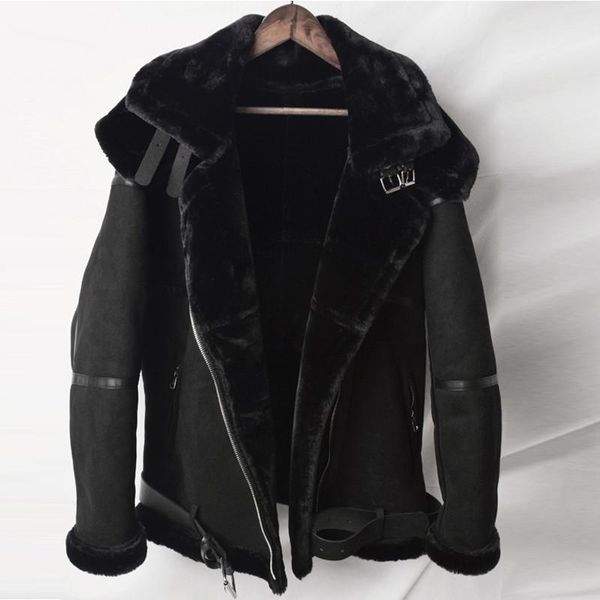 

men's fur & faux mens jackets hooded leather coat man winter velvet streewear us automotive male overcoat a899, Black