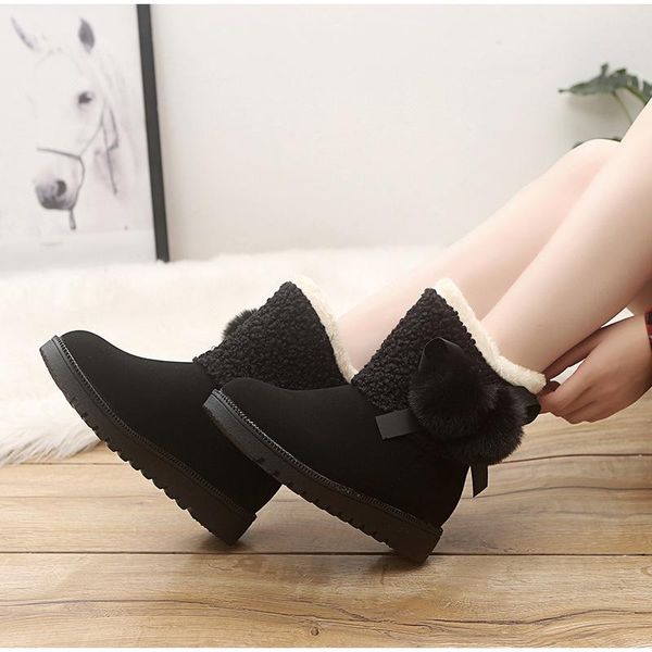 

women snow boots winter shoes ladies suede warm pu leather women's shoes fashion ankle boots non slip flat platform furry, Black