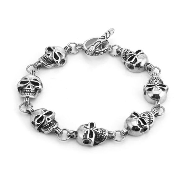 

charm bracelets vintage punk bracelet for men stainless steel fashion jewelry hiphop street culture skull, Golden;silver