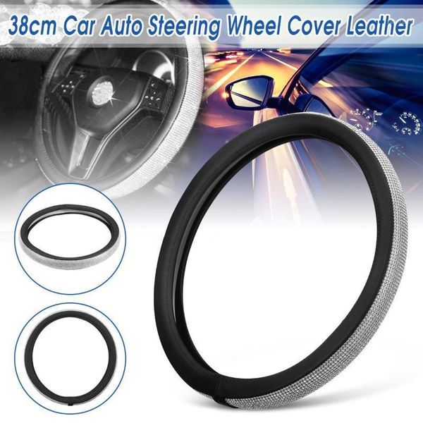 

pu leather 38cm car steering wheel covers cap steering wheel crystal cover car accessories rhinestone for women girls1
