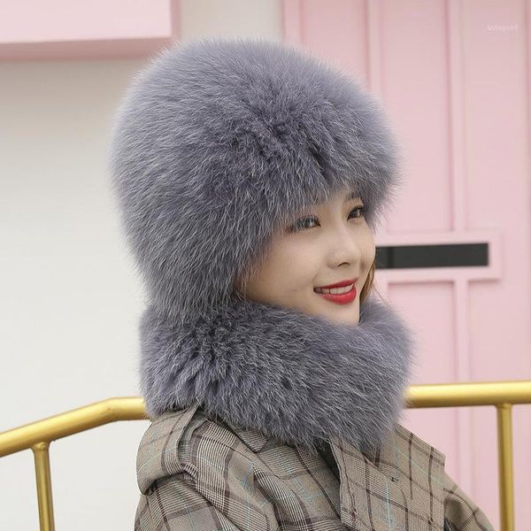 

beanie/skull caps 2021 fur woven hat warm winter ladies leather earmuffs thick baotou hat1, Blue;gray