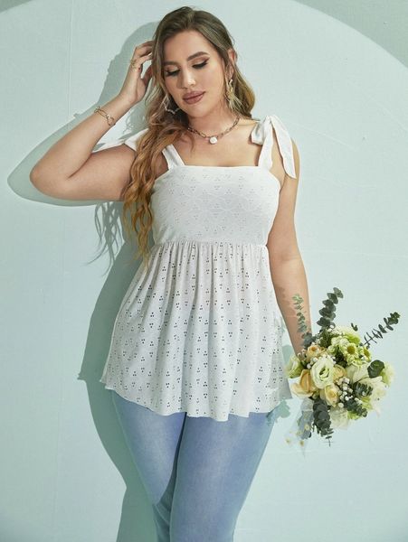 

plus tie shoulder peplum eyelet cami s3nf#, Black
