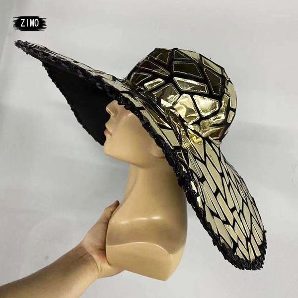 

stingy brim hats sequin hat women party cosplay golden jazz dance stage performance costume accessories men and club concert show props1, Blue;gray
