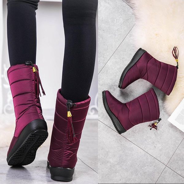 

winter women's boots classic plus size women's snow boots slanted heel tassels waterproof non-slip insulated cotton-padded shoes, Black