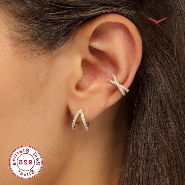 

pcs 925 sterling silver charming ear cuff for women 1 zircon clip on gold earcuff without piercing earrings jewelry, Black