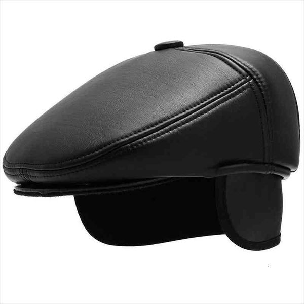 

autumn winter men cap pu leather berets british western style flat ivy cap dad hat, Blue;gray