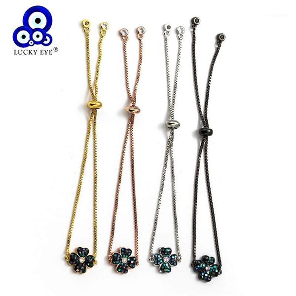 

lucky eye flower bracelets copper micro zircon charms bracelets bangles for women girl jewelry gift adjustable ey54861, Golden;silver