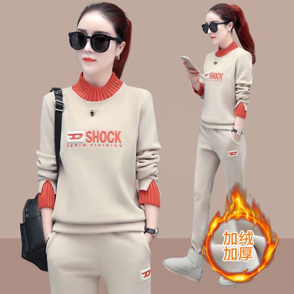 

sportswear women's autumn 2020 new fashion foreign style plush thickened leisure and sanitary clothes two piece winter, Gray