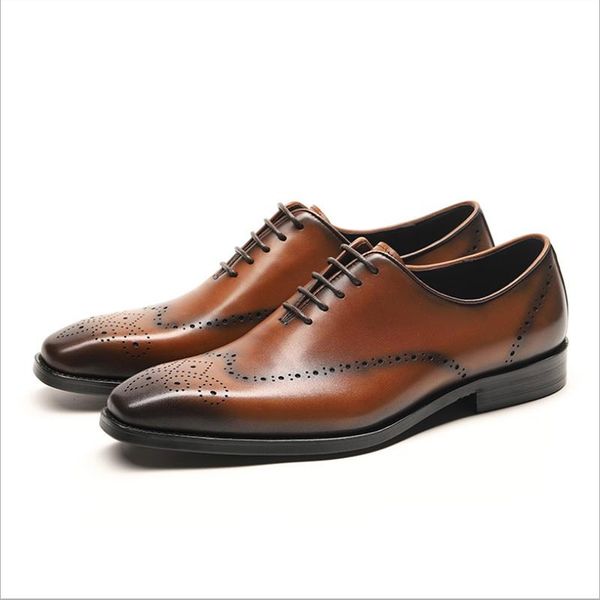 

men shoes business genuine leather casual comfortable delicate breathable shoe for wedding non-slip men brocken, Black