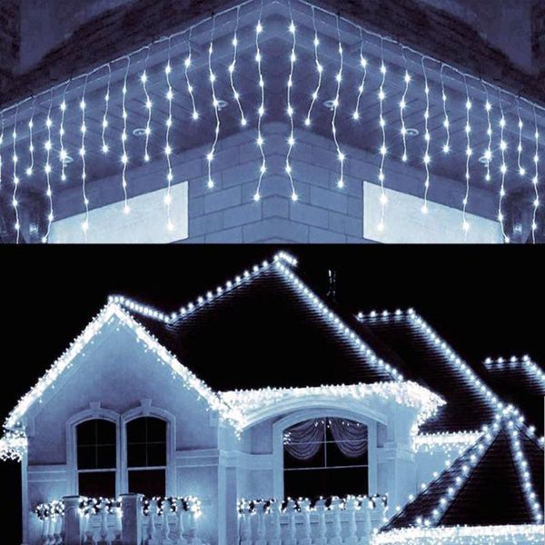 Stringhe Luci natalizie Decorazione per esterni 5m Droop 0.4-0.6m Tenda a led Ghiacciolo String Year Street Ghirlanda sulla casa