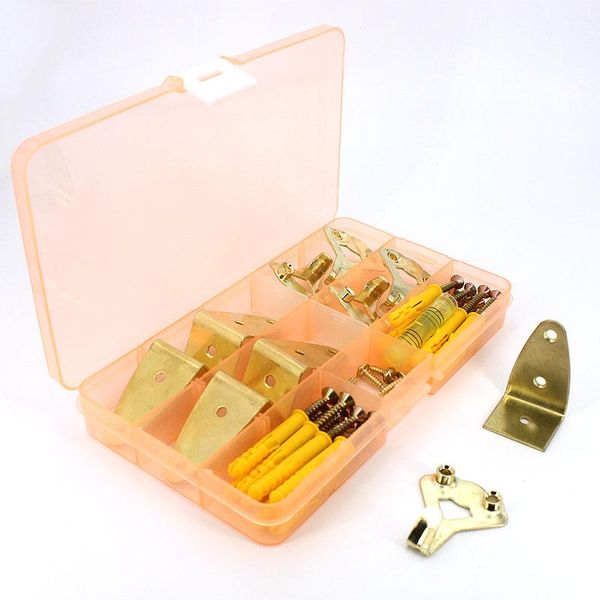 

1 box heavy duty golden steel nail picture frame hanger hanging p wall oil painting mirror frame hooks hangers with screws