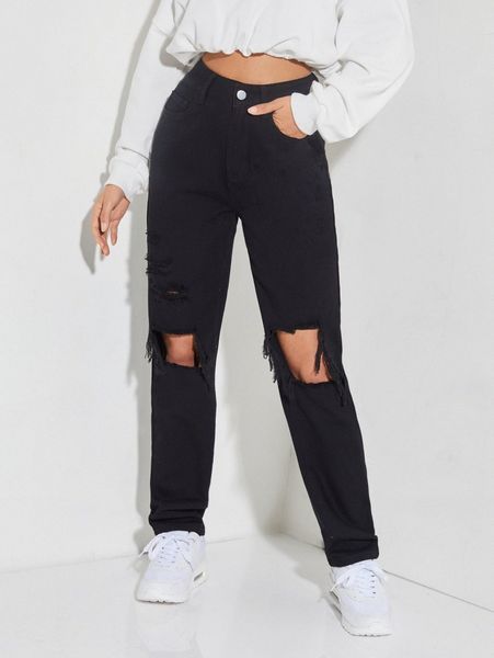 

petite high waist cutout raw trim jeans d8vz#, Blue