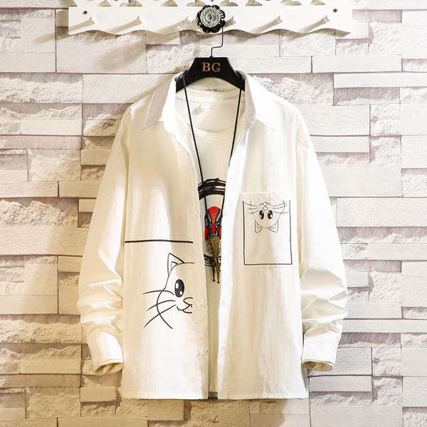 

brand 2021 spring autumn long sleeves new black white collar korea style shirt for men's clothes zbzu, White;black