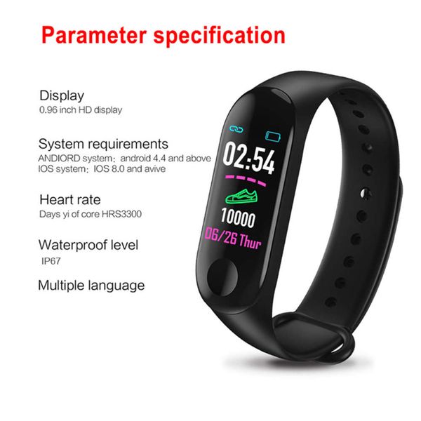 

intelligent health wristband m3 bluetooth waterproof 2019 kxs-m3 sleep and motion monitoring