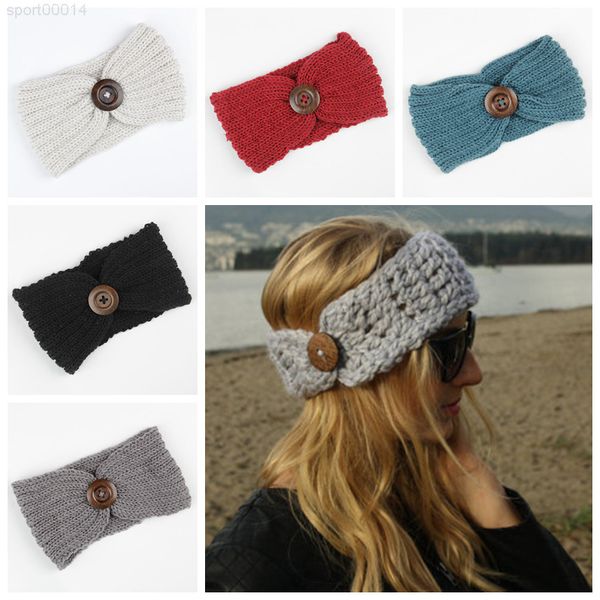 

winter buckle knitted headband women stretch head scarf solid turban ear warmer fashion crochet headwrap hair accessories dhd1269