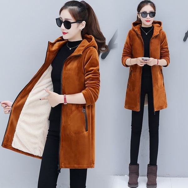 Com capuz de produtos de tendência para meninas outono inverno mulher casaco adicionar lã casaco quente pleuche estilo coreano hoodies grosso B4205 201102