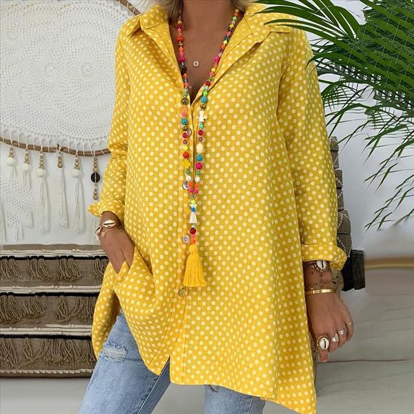 

women blouse plus size vintage long sleeve polka dots shirt collar shirt blouse damen blusen casual blouses and, White