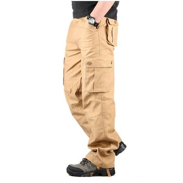 

2020 men's cargo pants men casual multi pockets cotton tactical trousers work mens joggers overalls pantalon homme plus size 44 lj20110, Black