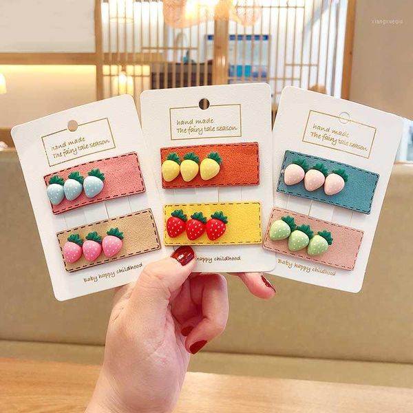 

children cute candy synthetic leather rectangle strawberry ornament hair clips girls lovely hairpins kids hair accessories1, Slivery;white