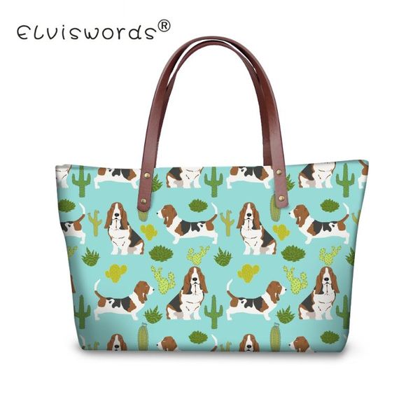

elviswords cactus pet dog pattern women's handbags basset hound mint summer tropical trendy design plants shoulder bag purse sac