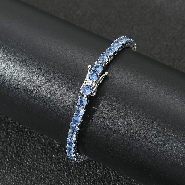 

link, chain 4mm hip hop bling iced out blue cubic zirconia tennis bracelets women men 1 row cz link jewelry gold silver color, Black