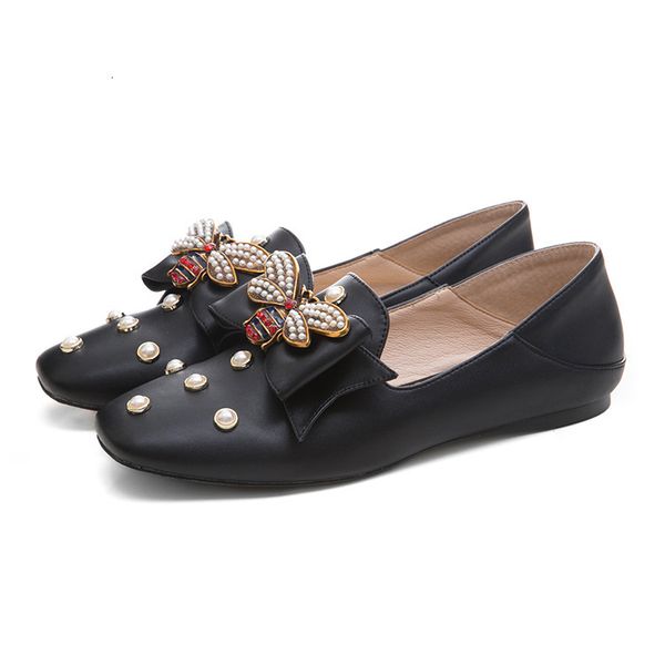 

2021 new ties for women, europe and the united states, low spring shoes, pearls, round head, with shoes on hmcv, Black