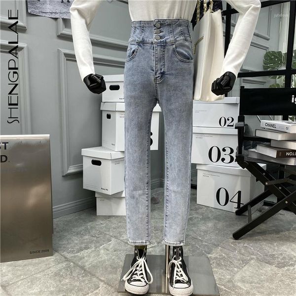 

shengpalae womn's single row three button chic trendy super high waist skinny stretch jeans fleece tight pencil pants 2020 5a6091, Blue