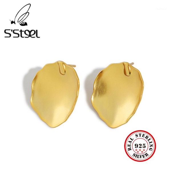 

s'steel leaves shape earring sterling 925 silver stud earrings simple korean personalized earings pendientes plata ley jewellery1, Golden;silver