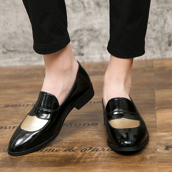 

2020 new summer new korean style trendy patchwork british style formal wear business slip-on small leather shoes cross-border cross-border l, Black