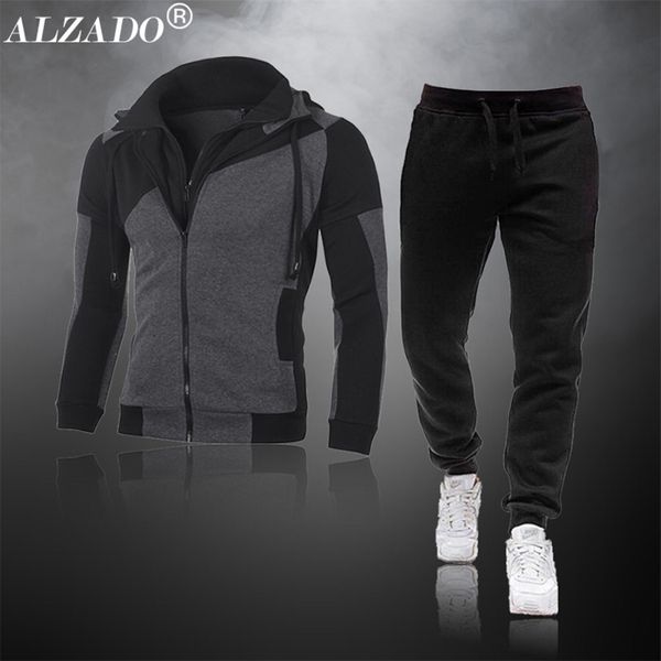 

2-piece men's sportswear, hoodie and retail zipper, winter warm running suit, Gray