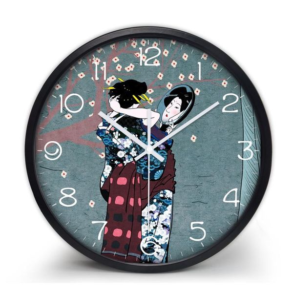 

japan mirror women wall clock, non ticking soud home decoration ethnic wall clock