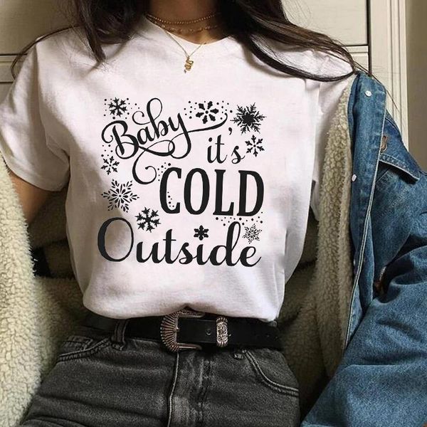 

women print holiday baby cold outside snow flake christmas womens tees ladies graphic female lady t-shirt t shirt t-shirts, White
