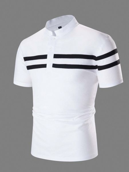 

men striped print polo shirt p93n#, White;black