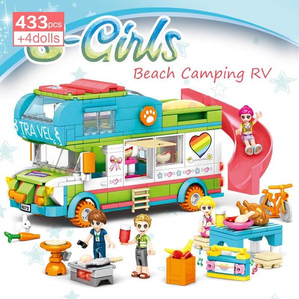 

433pcs girl street view beach camping car building block friends seaside sandy beach education girls diy play house bricks toys wmttkz