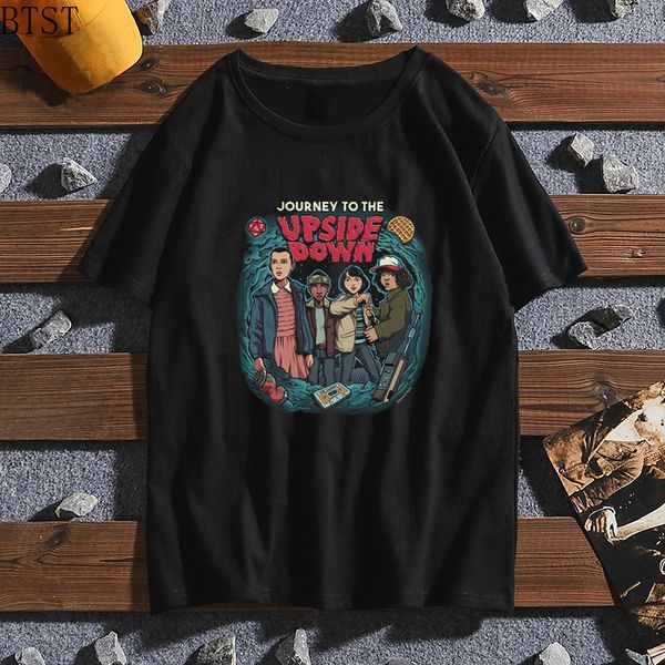 

black tshirt stranger falls print man t-shirt streetwear casual short sleeve summer t-shirts sport hooded sweatshirt hoodie