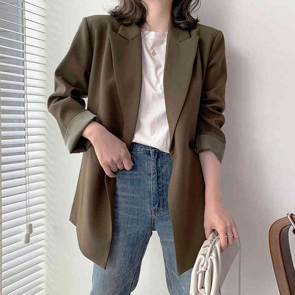 

women's suits & blazers [eam] women double breasted coffee blazer notched collar long sleeve loose jacket fashion spring autumn 2022 1d, White;black