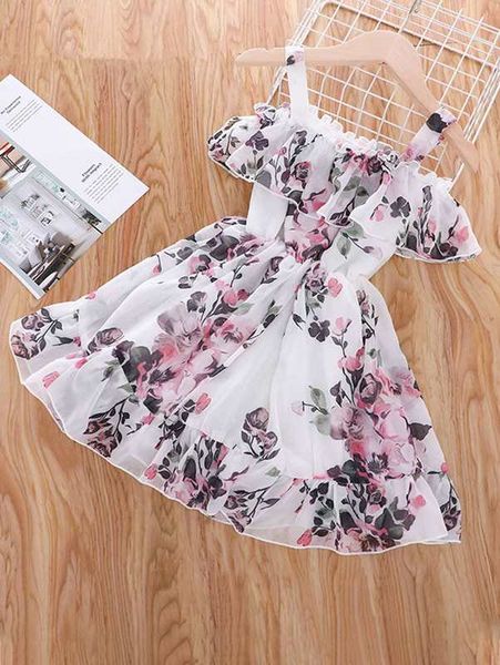 

toddler girls floral print ruffle hem dress she, Red;yellow